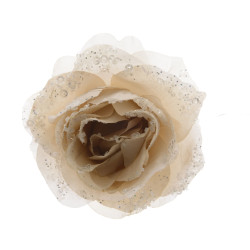 Rose artificielle à clipser crème 14 cm – Décoration festive | DECORIS