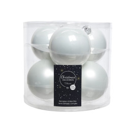Boule de Noël Verre Blanc Hiver Ø 8cm 6pcs – Déco Élégante