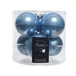 Boule de Noël Verre Bleu Acier 8cm – Lot de 6 | DECORIS