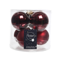 Boule de Noël Verre Bordeaux 8cm – Lot de 6 | DECORIS