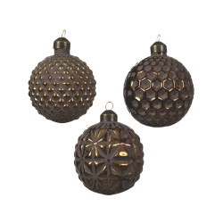 Boule de Noël en verre à relief Ø 8 cm – 3 pièces – Déco festive | DECORIS