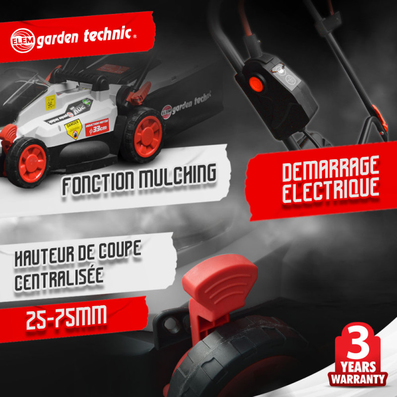 Tondeuse sur batterie TDE20V33-LIF 20 V 2 Ah ELEM GARDEN TECHNIC Tondeuse sur batterie TDE20V33-LIF 20 V 2 Ah ELEM GARDEN TECHNIC