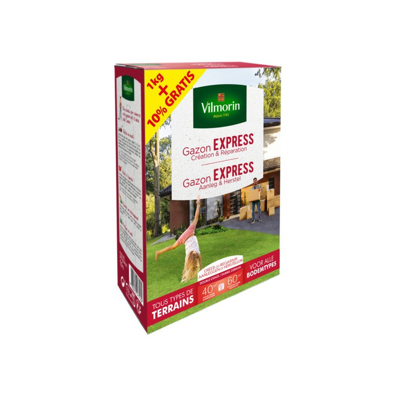 Semence pour gazon Express Création et Réparation 1 kg + 10% gratuits VILMORIN