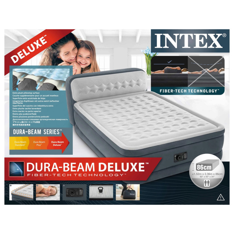 Matelas gonflable Queen Dura Beam Headboard 152 x 236 x 86 cm INTEX Matelas gonflable Queen Dura Beam Headboard 152 x 236 x 86 cm INTEX