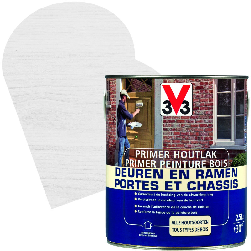 Primer Peinture Bois Portes & Châssis blanc mat 2,5 L V33