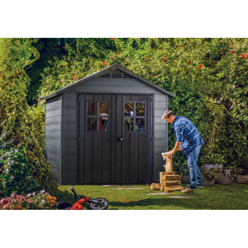 Abri de jardin en résine Woodium anthracite 2,28 x 2,24 x 2,52 m KETER
