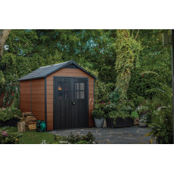 Abri de jardin en résine Woodium marron 2,28 x 2,87 x 2,52 m KETER