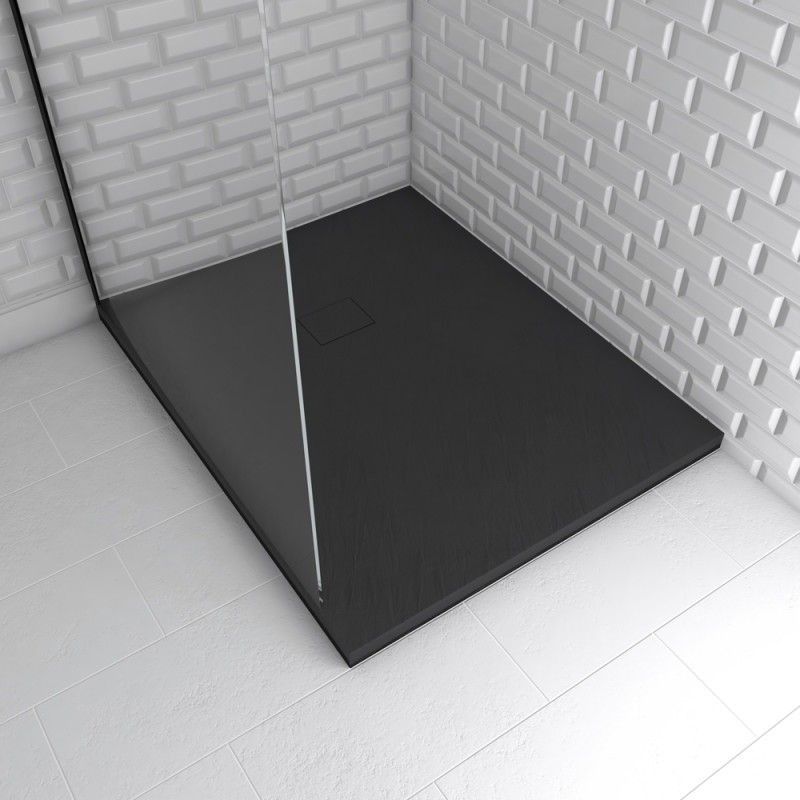 Receveur de douche Stone 2 noir rectangle 80 x 100 cm AURLANE Receveur de douche Stone 2 noir rectangle 80 x 100 cm AURLANE