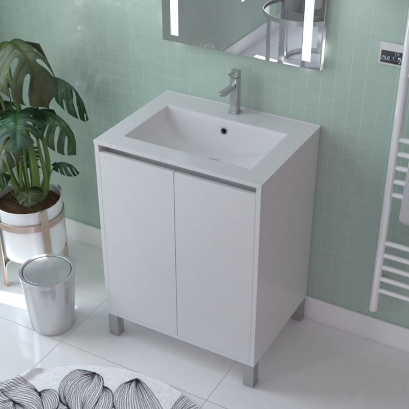 Meuble sous-plan Atos 60cm Blanc – Rangement Salle de Bain | AURLANE