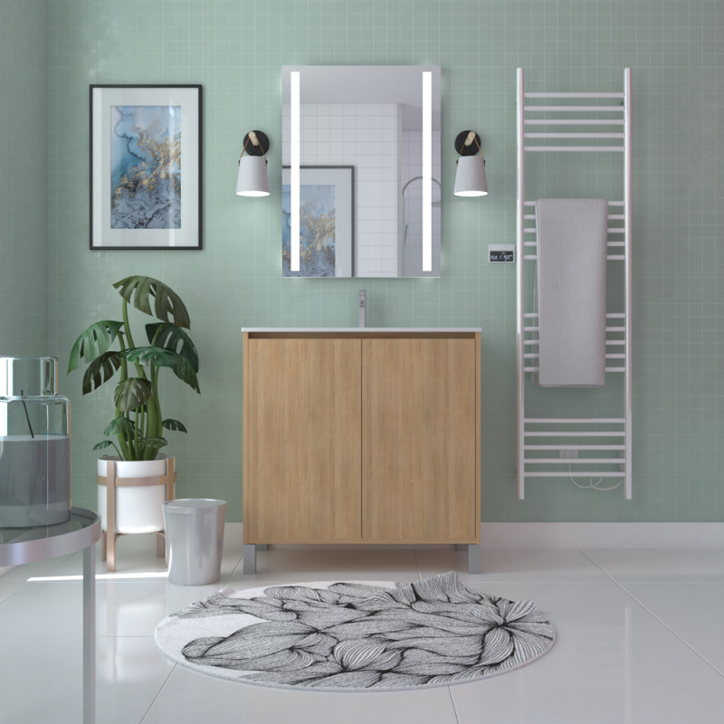 Meuble sous-plan Atos chêne clair 80cm – Rangement salle de bain | AURLANE