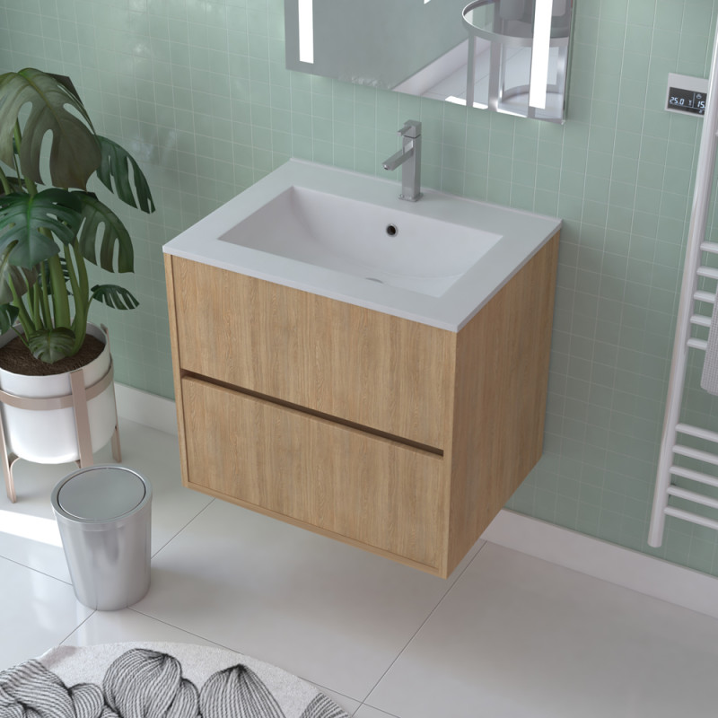 Meuble sous-plan Atos 60cm Chêne Clair 2 Tiroirs | AURLANE