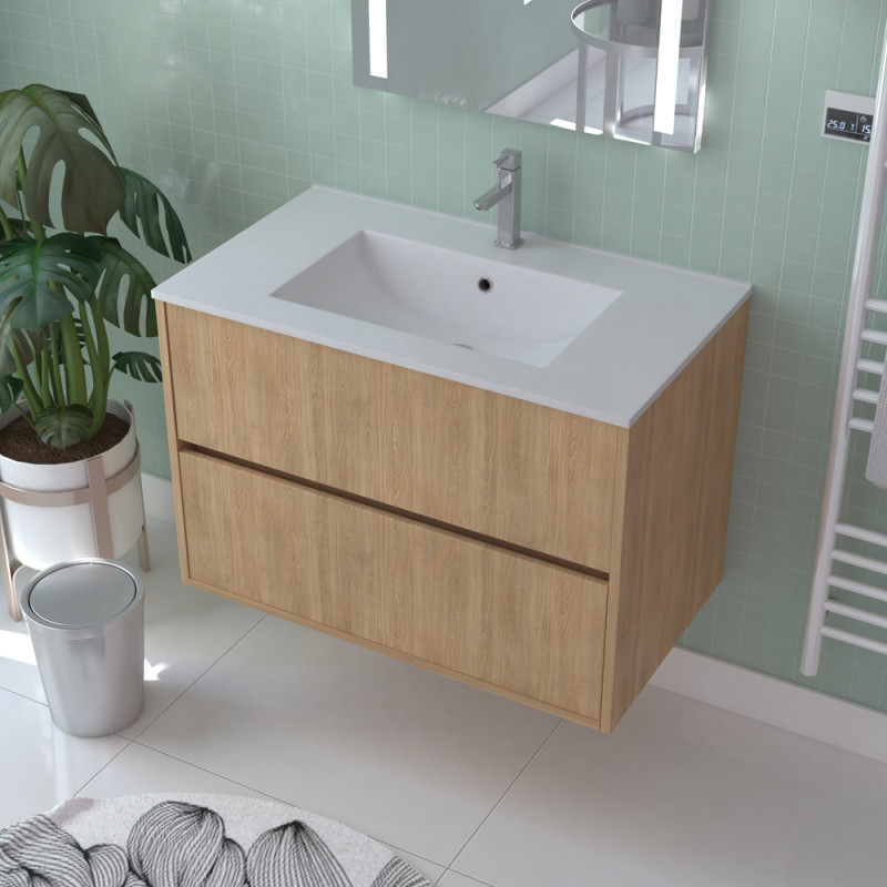 Meuble sous-plan Atos 80cm Chêne Clair 2 Tiroirs | AURLANE