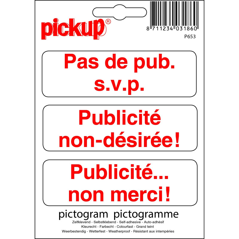 Pictogramme adhésif en vinyle pas de pub svp 10 x 10 cm