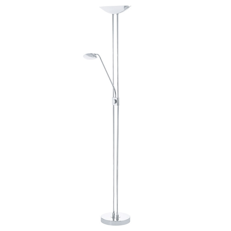 Lampadaire LED Baya chrome 20 W avec liseuse 2,5 W EGLO