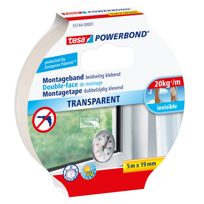 Double-face de montage Transparent Powerbond 5 m x 19 mm TESA