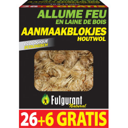 Allume feu en laine de bois 32 pièces NATURAL