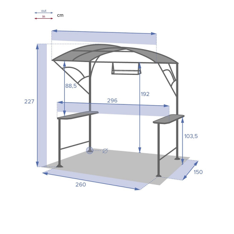 Abri pour barbecue Neiba 2,96 x 1,5 x 2,27 m