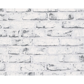 Intissé vinyle avec motif briques blanches et grises 53 cm