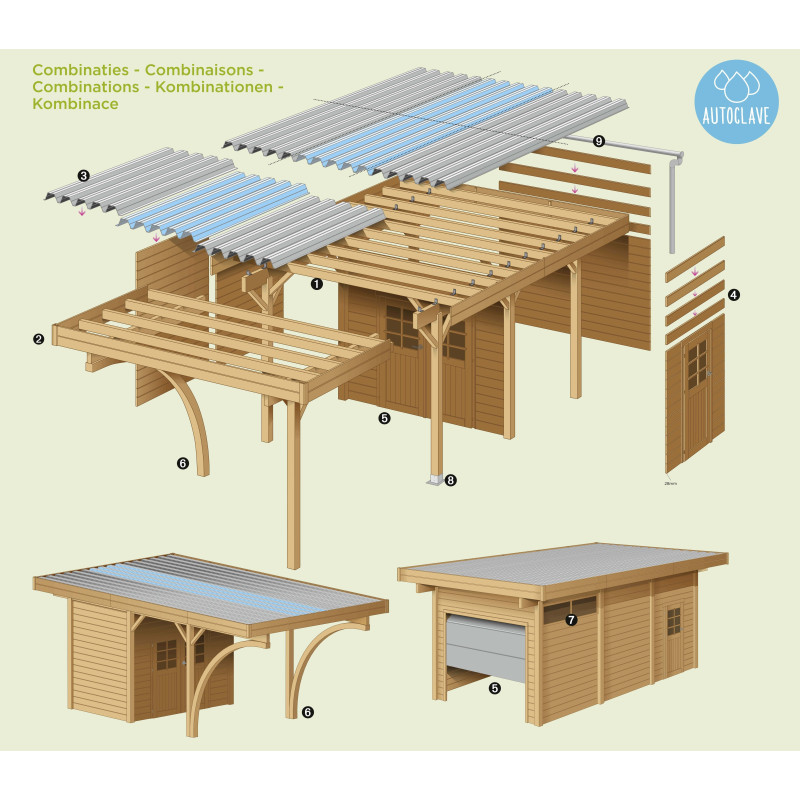 Paroi Frontale SOLID pour Carport avec Porte de Garage | SOLID