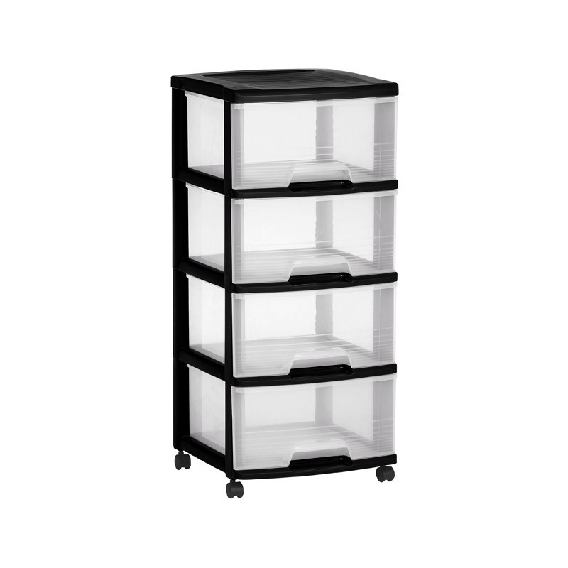 Tour de rangement Eify à roulettes avec tiroirs noire 4 x 20 L