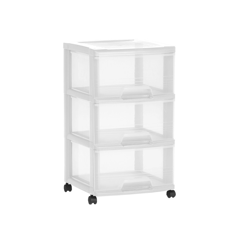 Tour de rangement Eify à roulettes avec tiroirs transparente 3 x 20 L