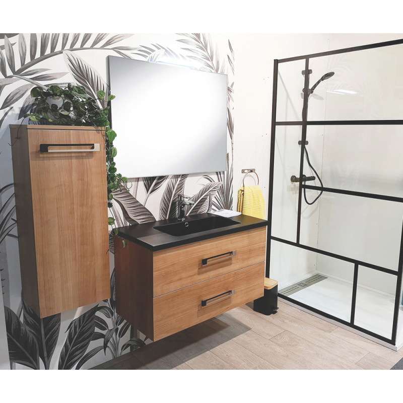 Ensemble de salle de bain avec vasque et miroir Lenca cerisier miel et noir 90 cm ONDÉE Ensemble de salle de bain avec vasque et miroir Lenca cerisier miel et noir 90 cm ONDÉE