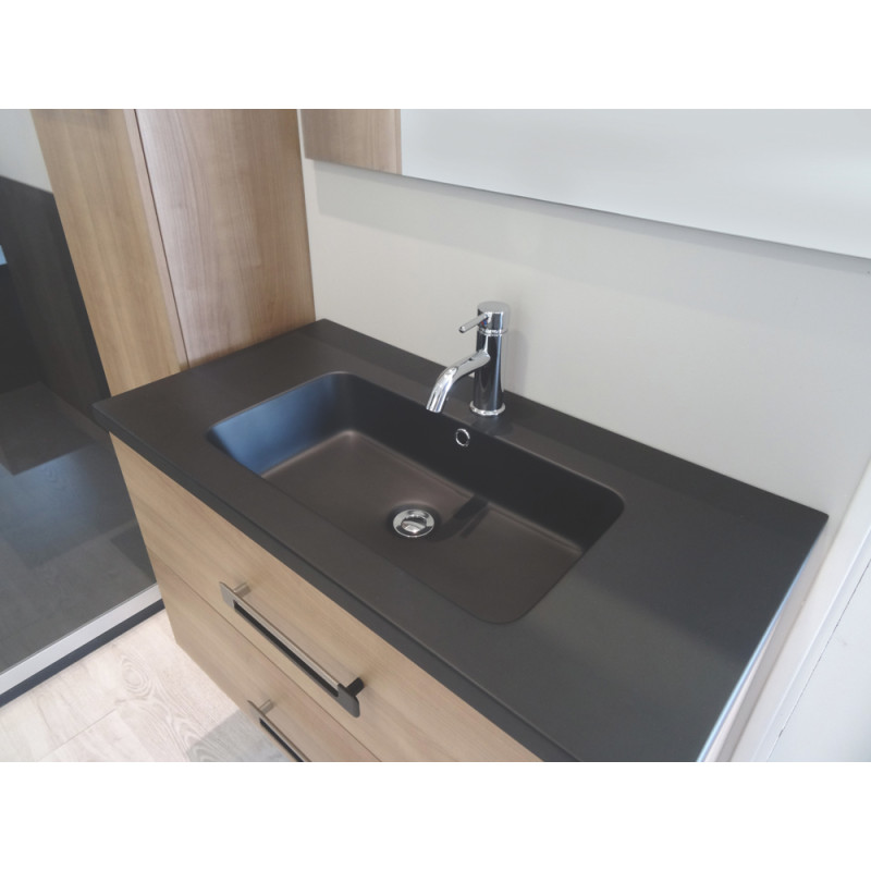 Ensemble de salle de bain avec vasque et miroir Lenca cerisier miel et noir 90 cm ONDÉE Ensemble de salle de bain avec vasque et miroir Lenca cerisier miel et noir 90 cm ONDÉE