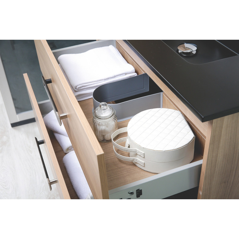 Ensemble de salle de bain avec vasque et miroir Lenca cerisier miel et noir 90 cm ONDÉE Ensemble de salle de bain avec vasque et miroir Lenca cerisier miel et noir 90 cm ONDÉE