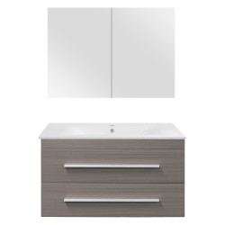 Ensemble de salle de bain Style avec armoire miroir chêne gris 90 cm DIFFERNZ