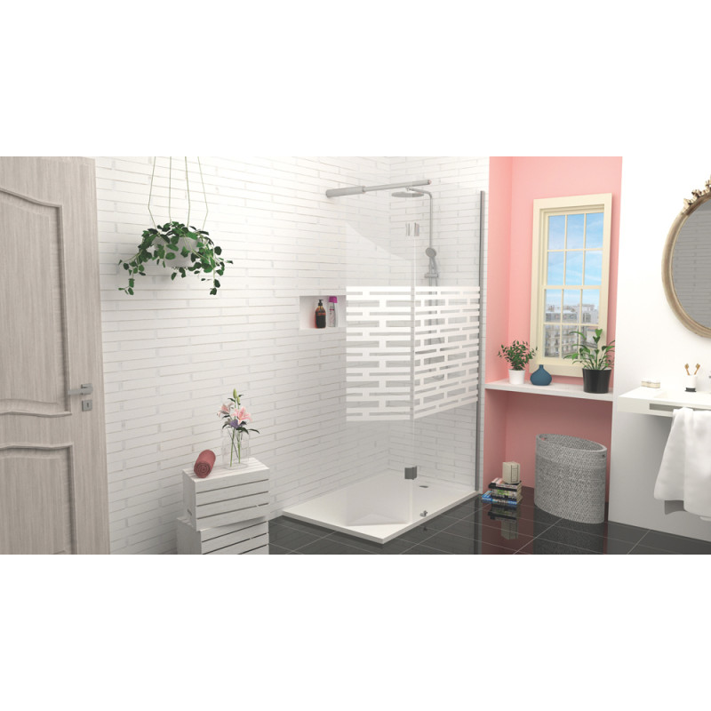 Paroi de douche sérigraphiée avec volet Cariba 90 + 40 x 210 cm ONDÉE Paroi de douche sérigraphiée avec volet Cariba 90 + 40 x 210 cm ONDÉE