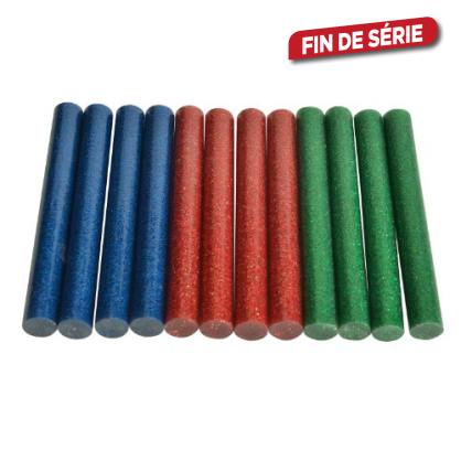 Bâton de colle Dual Melt Paillet rouge, vert et bleu 11,3 x 101 mm 12 pièces STANLEY