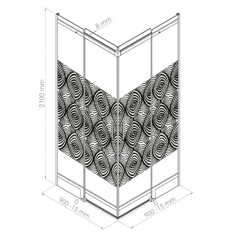Porte de douche d'angle 1/4 de rond coulissante avec sérigraphie chrome Uimi 90 x 210 cm ONDÉE Porte de douche d'angle 1/4 de rond coulissante avec sérigraphie chrome Uimi 90 x 210 cm ONDÉE