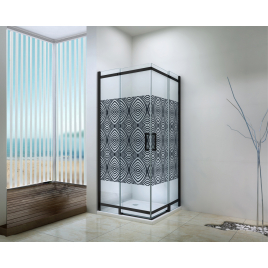 Porte de douche d'angle 1/4 de rond coulissante avec sérigraphie noire Uimi 90 x 210 cm ONDÉE