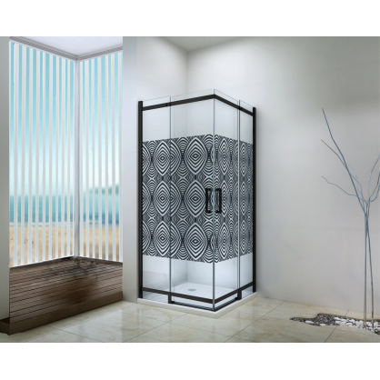 Porte de douche d'angle 1/4 de rond coulissante avec sérigraphie noire Uimi 90 x 210 cm ONDÉE