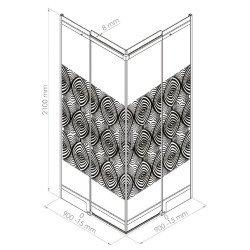 Porte de douche d'angle 1/4 de rond coulissante avec sérigraphie noire Uimi 90 x 210 cm ONDÉE Porte de douche d'angle 1/4 de rond coulissante avec sérigraphie noire Uimi 90 x 210 cm ONDÉE
