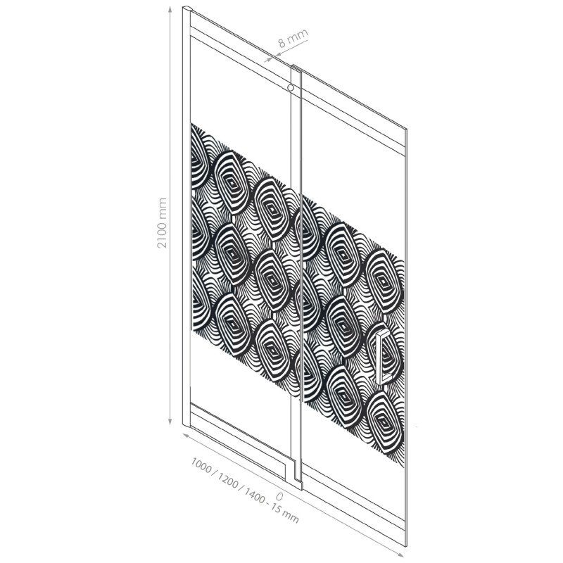 Porte de douche coulissante avec sérigraphie chrome Uimi 140 x 210 cm ONDÉE