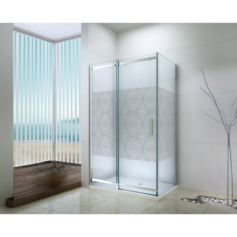 Paroi de retour fixe avec sérigraphie chrome Uimi 80 x 210 cm ONDÉE Paroi de retour fixe avec sérigraphie chrome Uimi 80 x 210 cm ONDÉE