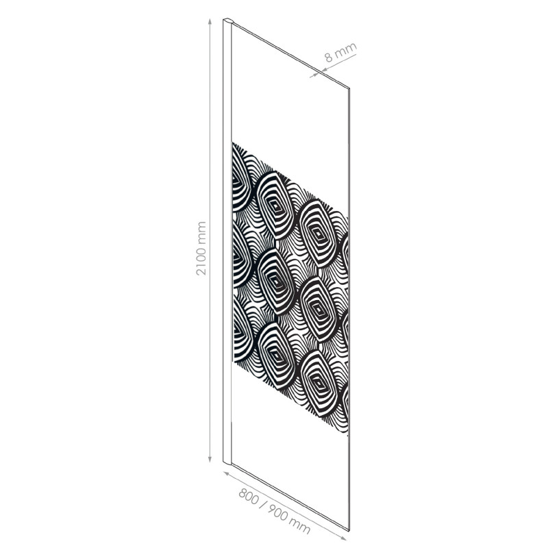 Paroi de retour fixe avec sérigraphie chrome Uimi 90 x 210 cm ONDÉE Paroi de retour fixe avec sérigraphie chrome Uimi 90 x 210 cm ONDÉE