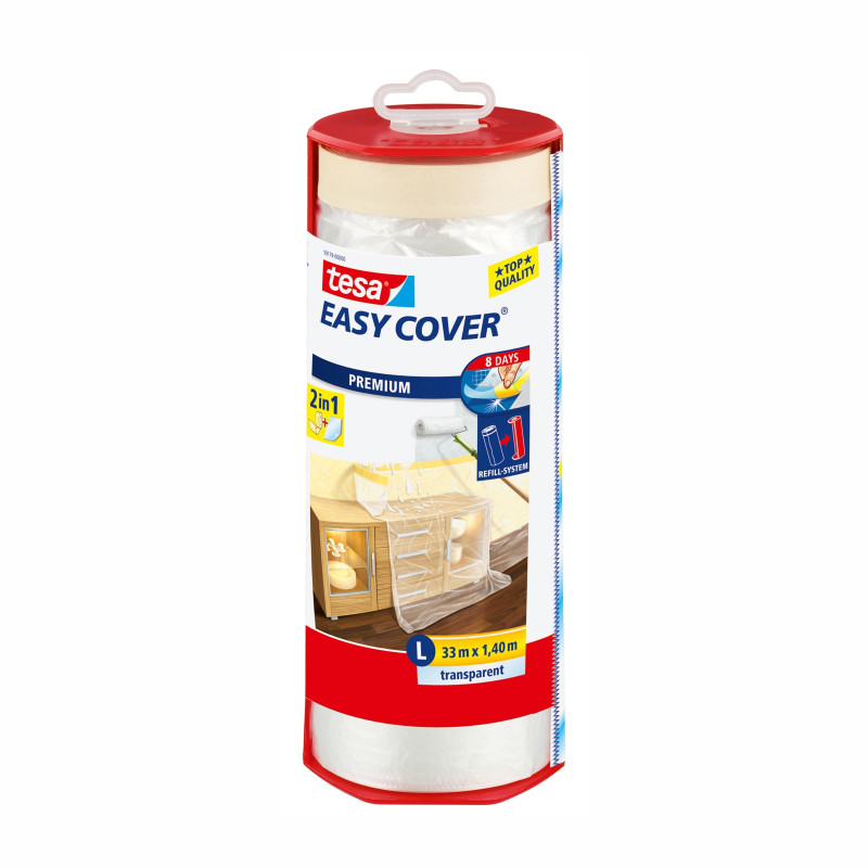 Bâche de protection Easy Cover avec film premium, ruban de masquage et dérouleur 1,4 x 33 m TESA