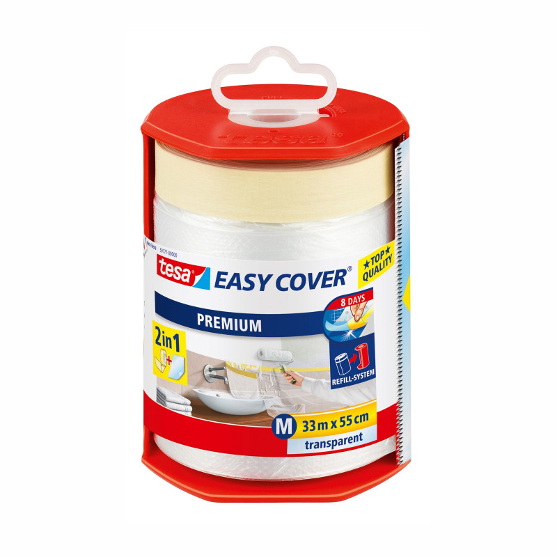 Bâche de protection Easy Cover avec film premium, ruban de masquage et dérouleur 0,55 x 33 m TESA