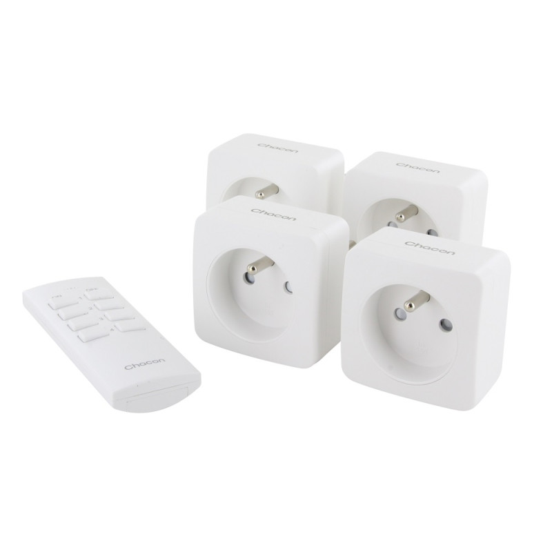 Set de 4 mini prises on/off 3000W – Contrôle facile | CHACON Set de 4 mini prises on/off 3000W – Contrôle facile | CHACON