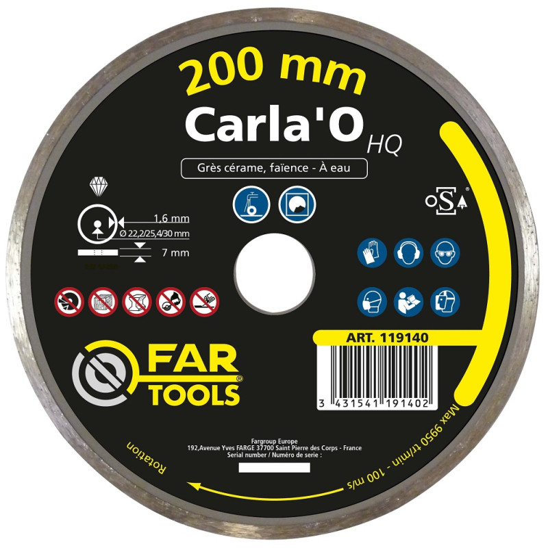 Disque à tronçonner Carla'O Ø 200 x 1,6 x 5 mm FAR TOOLS