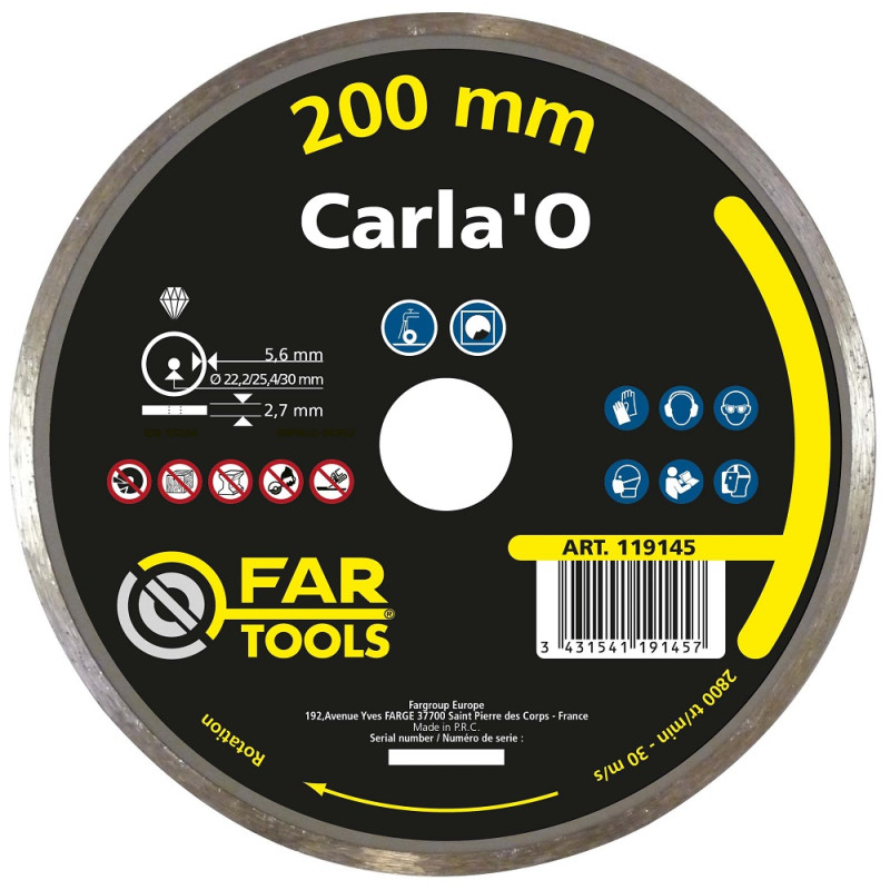 Disque à tronçonner Carla'O Ø 200 x 2,7 x 6 mm FAR TOOLS