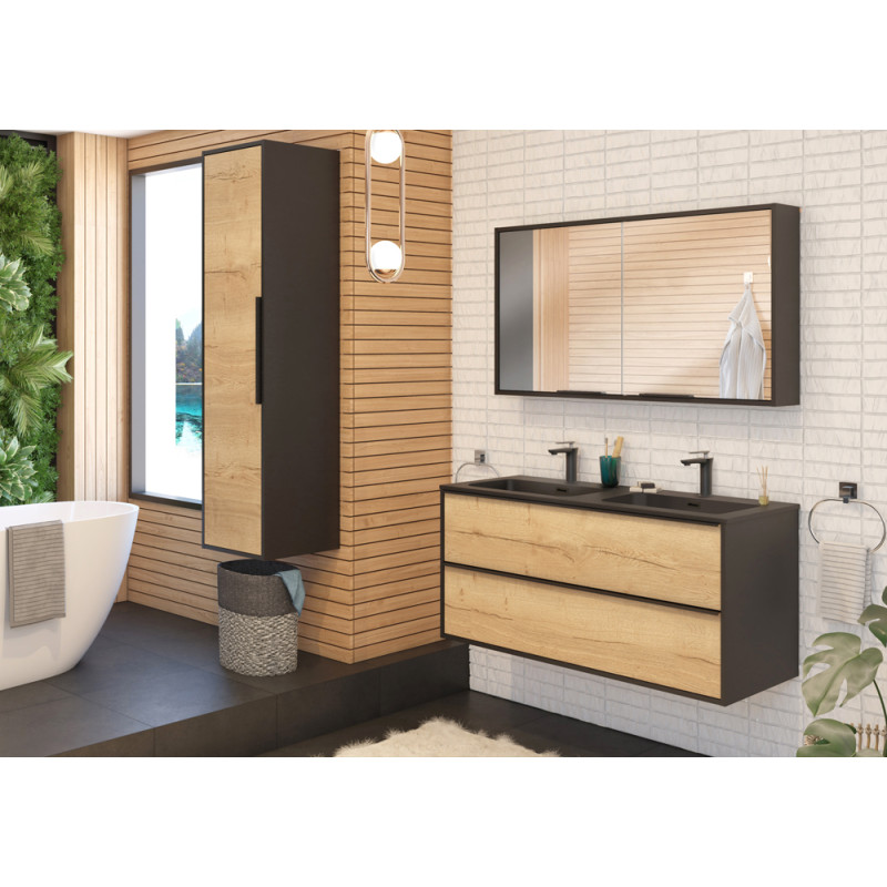 Meuble sous-plan Border chêne Halifax naturel et noir 120 cm ALLIBERT