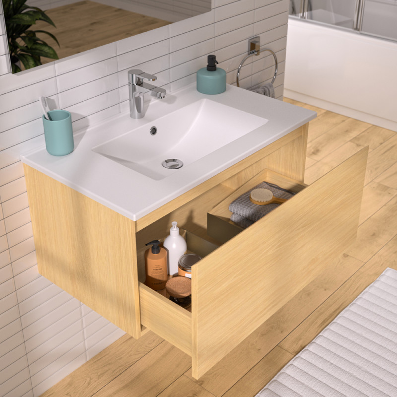 Ensemble de salle de bain Single chêne atlas 80 cm ALLIBERT