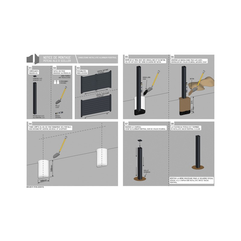 Poteau à sceller 250 x 15 x 15 cm anthracite