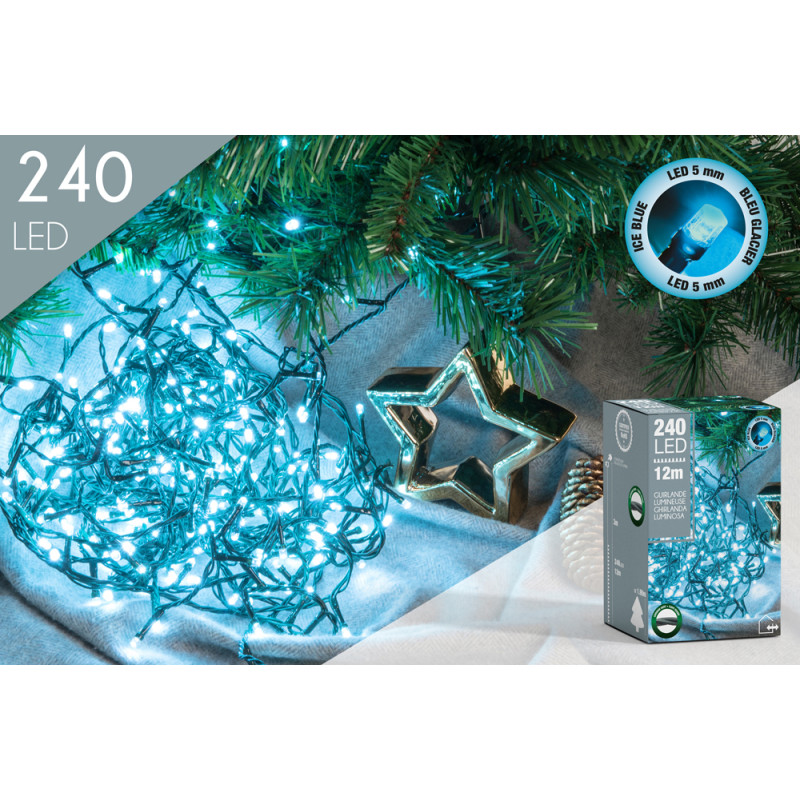 Guirlande extérieure 240 LED bleu glacier 12m – Éclairage féerique