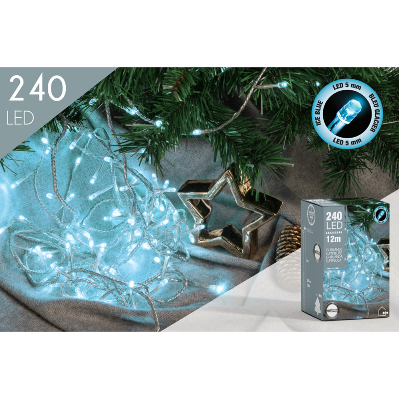 Guirlande LED Extérieure Bleue – 240 Lumières Glacées 12m