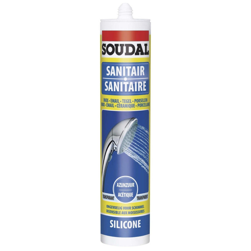 Silicone Sanitaire acétique transparent 0,31 L SOUDAL