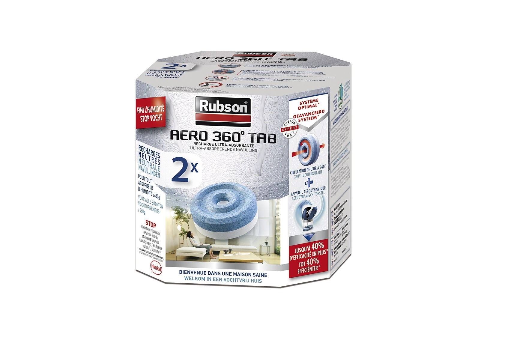 Recharge pour absorbeur d'humidité AERO 360° parfum neutre 2 pièces RUBSON